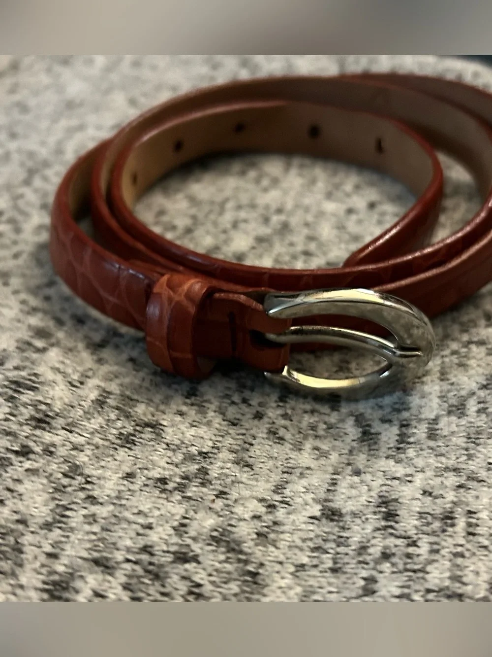 Talbots Leather Belt CA23147 Alligator Print Brown Leather Sz L Gold Tone Buckle